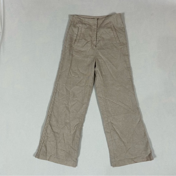 Jason Wu Wide Leg Linen Pants Womens 2 Beige High Rise Crop Braided Detail - Picture 1 of 12